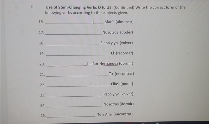 Use of stem-changing verbs O to UE​-example-1