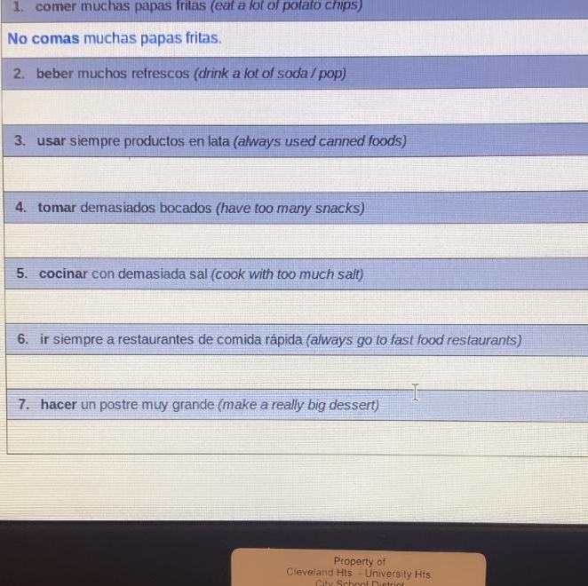 3-7. put the verb in the negative form from the charts on page 1 ( top row: familiar-example-1