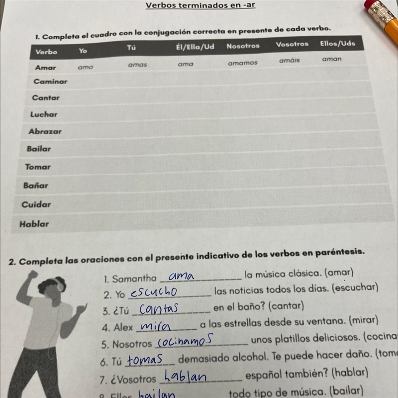 Completa el cuadro con la conjugacion correcta en presente de cada verbo-example-1