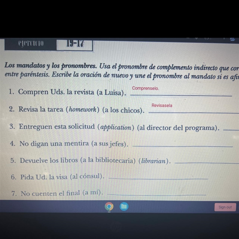 SPANISH: Usa el pronombre de complements indirecto que corresponde a las palabras-example-1