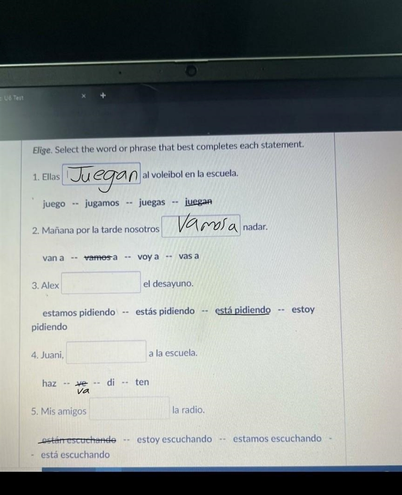 1. Ellas I al voleibol en la escuela. juego jugamos - juegas - juegan 2. Mañana por-example-1