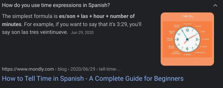 What is the formula for saying "time expressions" in Spanish? (3 parts...)-example-1