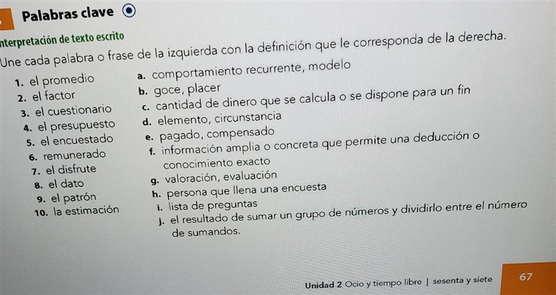 Interpretación de Une cada palabra o frase de la izquierda con la definición que le-example-1