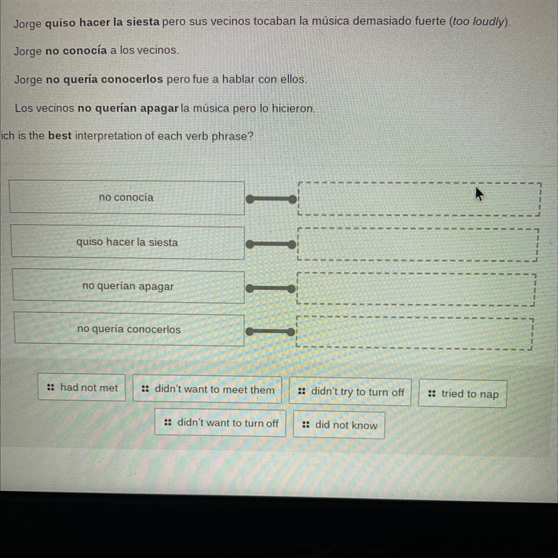 Each sentence contains a verb phrase Jorge quiso hacer la siesta pero sus vecinos-example-1