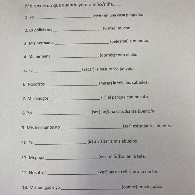 El imperfecto Conjugar los verbos en el imperfecto según el sujeto : Me recuerdo que-example-1