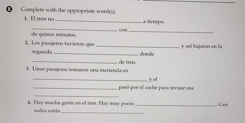 Spanish 2: Complete with the appropriate word(s) on the blank! (help!!)Fill in the-example-1