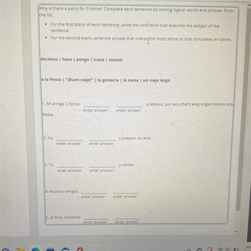 In the first blank write the verb form that matches the subject of the sentence. In-example-1