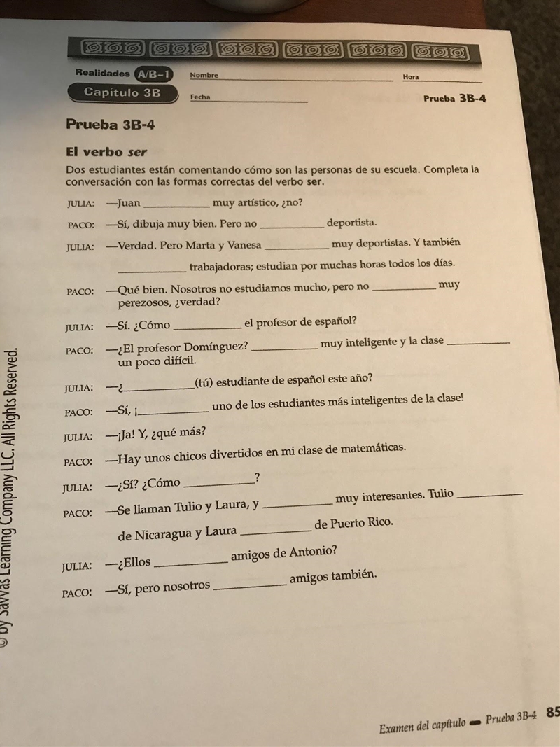 Use conjugations of the verb “ser” to fill in the blanks!-example-1