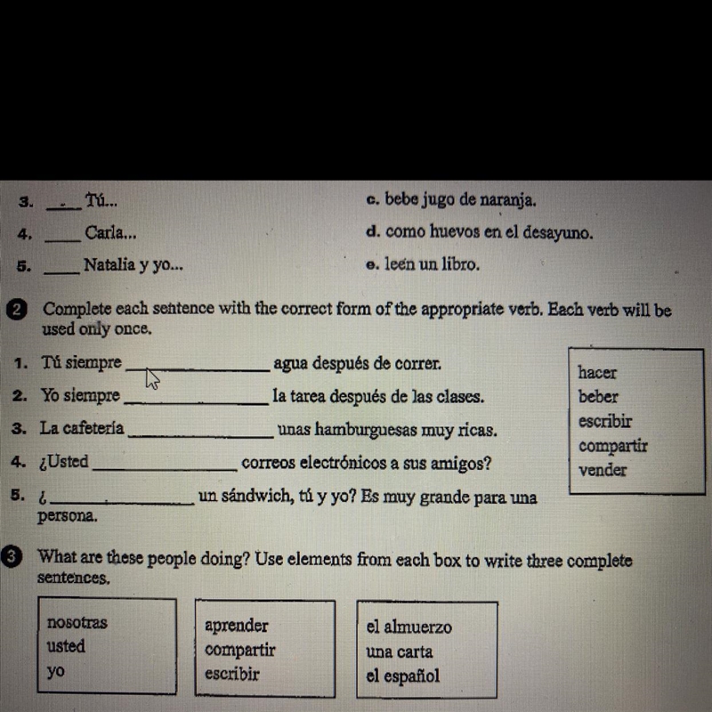 2 Complete each sentence with the correct form of the appropriate verb. Each verb-example-1