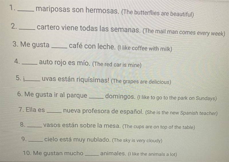 Choose the correct definite articles for the given words. ( La/Las/El/Los)-example-1