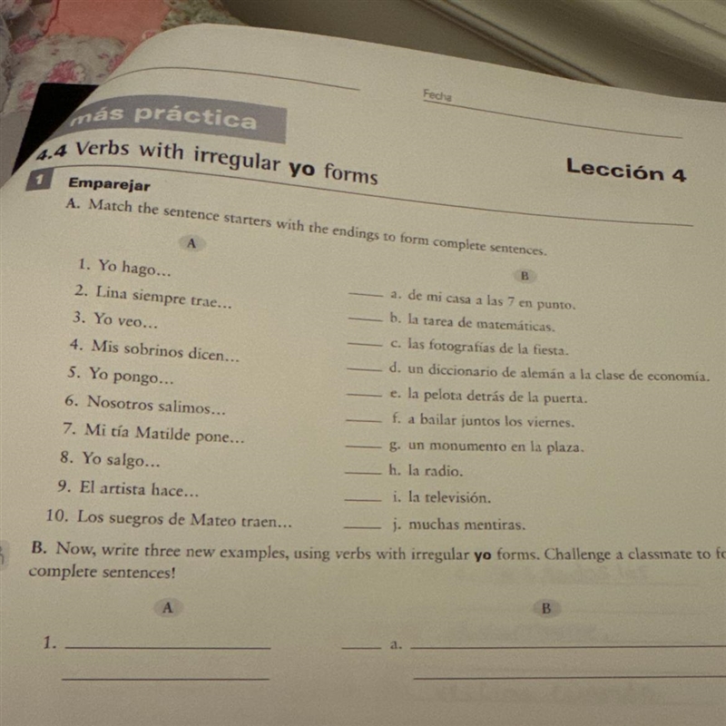 Please only answer A section which states match the sentence starters with the endings-example-1