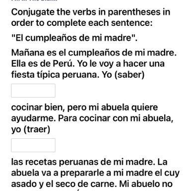 Conjugate the verbs in parentheses in order to complete each sentence: "El cumpleaños-example-1