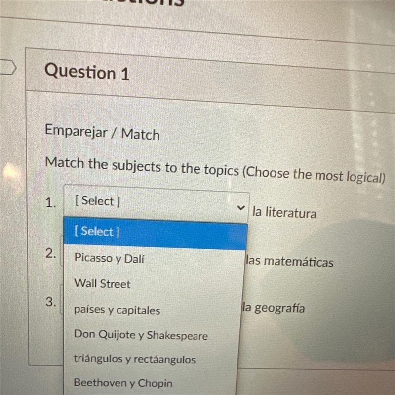 Emparejar / Match Match the subjects to the topics (choose the most logical)-example-1