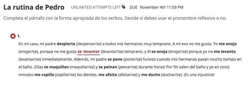 Completa el párrafo con la forma apropiada de los verbos. Decide si debes usar el-example-1