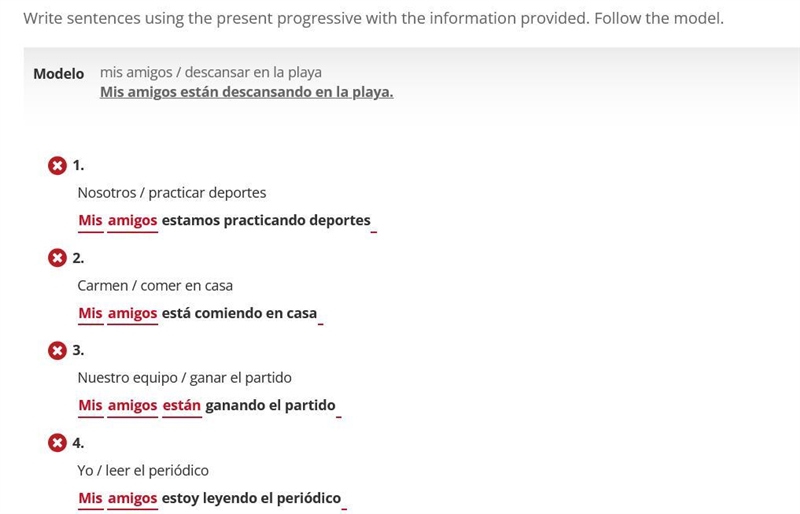 Please help me understand the present progressive form in Spanish. I have gotten the-example-1