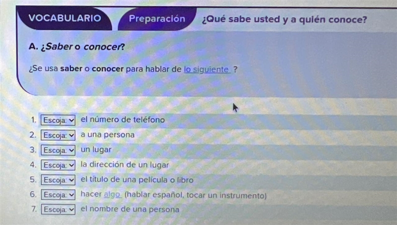 A. ¿Saber o conocer? ¿Se usa saber o conocer para hablar de lo siquiente?-example-1