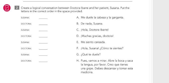 Create a logical conversation between Doctora Ibarre and her patient, Susana. Put-example-1