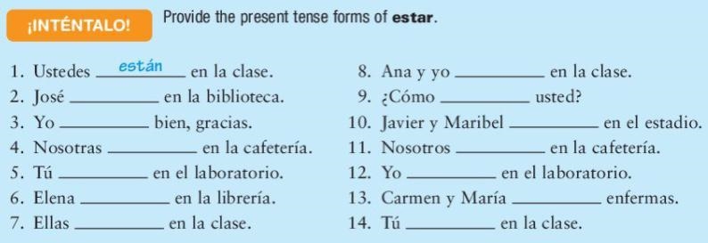 Provide the present tense forms of estar.-example-1