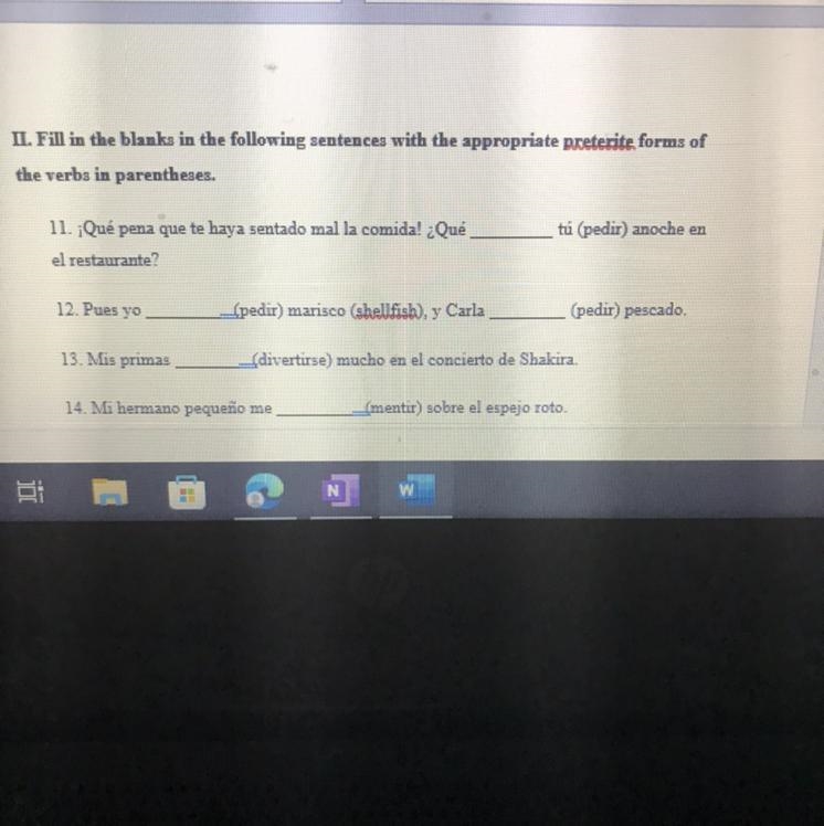 fill in the blanks in the following sentences with the appropriate preterite forms-example-1