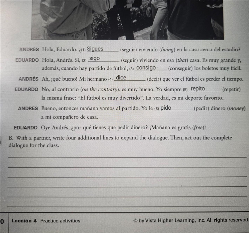 write four additional lines to expand the dialogue. Then, act out the complete dialogue-example-1