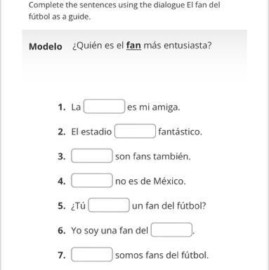 Spanish 1! Fill in the blanks .-example-1