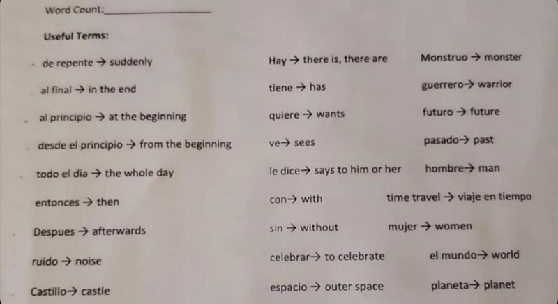 Help me out please!! Directions: In Spanish, write an imaginative story about your-example-1