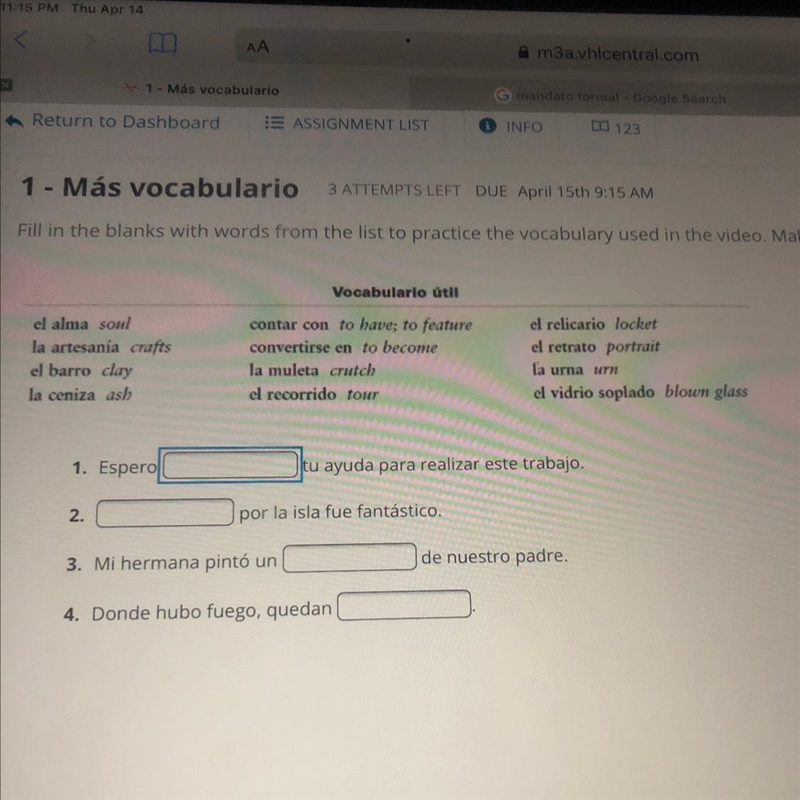 Can someone help? Más Vocabluario -fill in the blanks with words from the list to-example-1