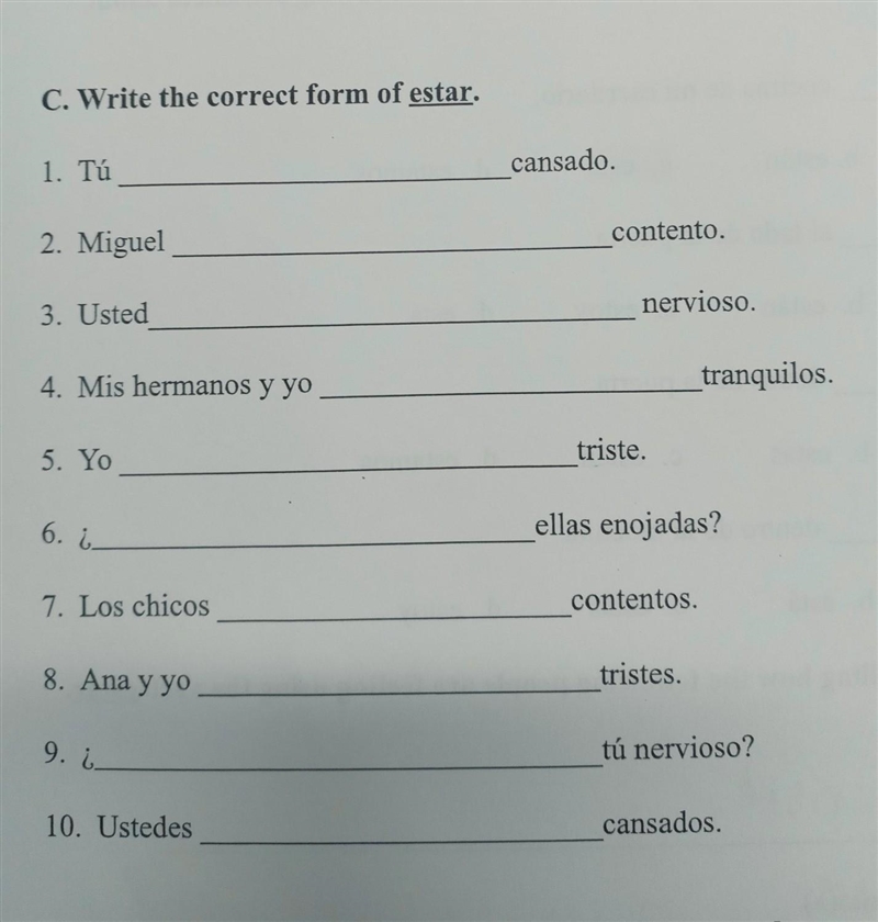 Write the correct form of estar to complete the sentences.​-example-1