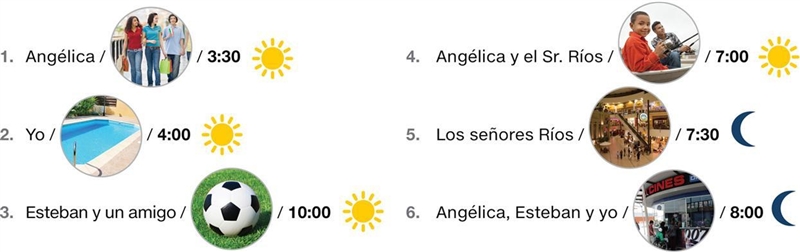 Qué va a hacer la familia Ríos este fin de semana? Example: Estela va a estudiar a-example-1