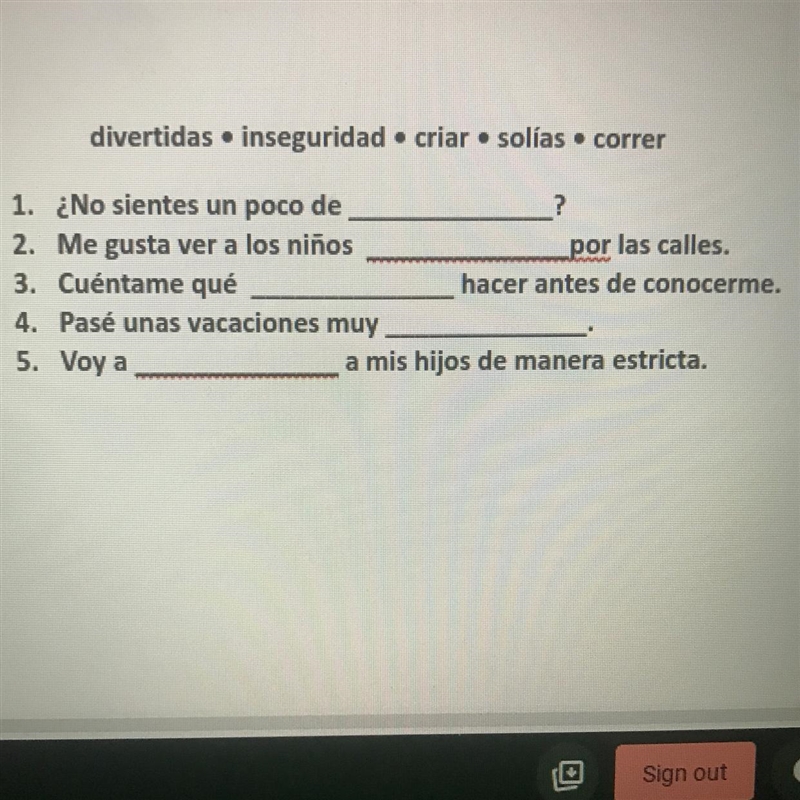 PLEASE HELP ME!! with this vocabulary for Spanish-example-1