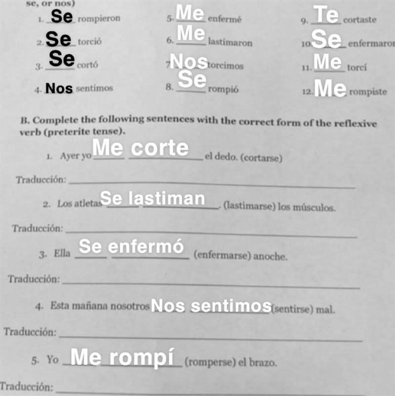 Spanish Reflexive Verb Worksheet-example-1