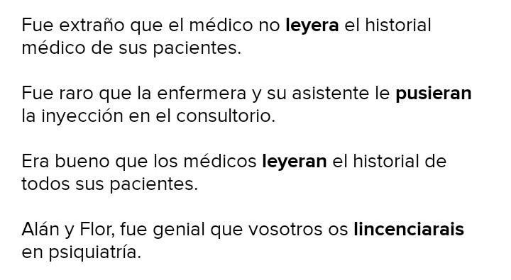 Lee las oraciones. Fuε extraño que el médico no _[blank 1]_ el historial médico de-example-1