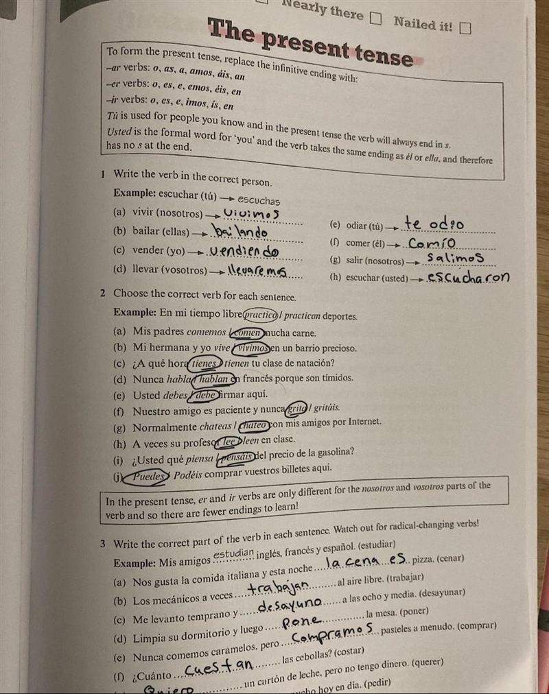 Please can someone explain how to answer these asap.I struggle with the present tense-example-1