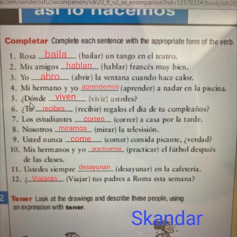 Completar! complete each sentence with the appropriate form of the verb-example-1