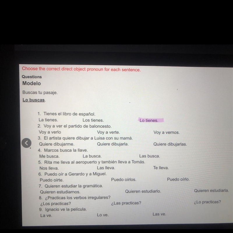 Please help on Spanish we are using direct object pronouns (Why do subjects have pronouns-example-1