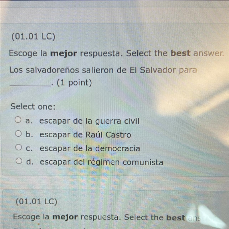 Select the best answer. Los salvadoreños salieron de El Salvador para ________ Select-example-1