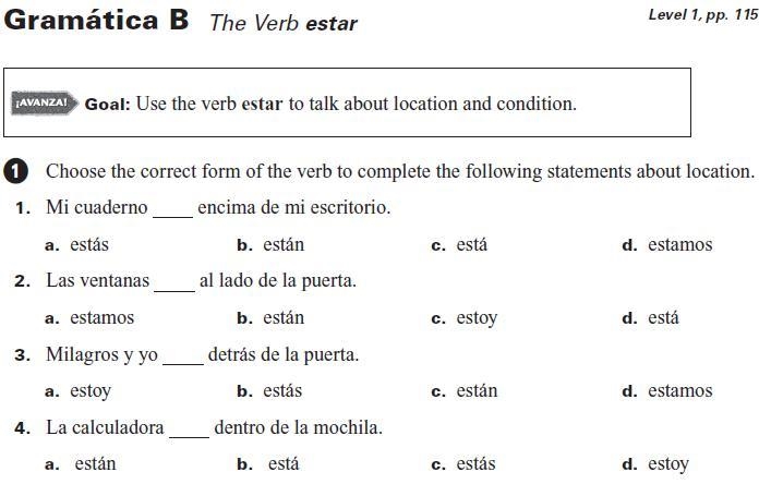 The verb estar gramatica B - help!!-example-1