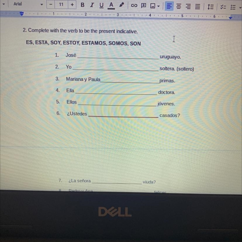 Complete with the verb to be present indicative Es,esta,soy,estoy,estamos,somos,son-example-1