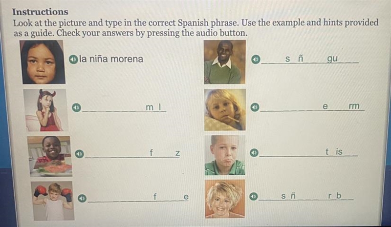 Instructions Look at the picture and type in the correct Spanish phrase. Use the example-example-1