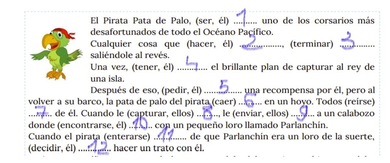 Numere del 1 al 12 y escriba solo el verbo en el tiempo pasado correcto veces-example-1