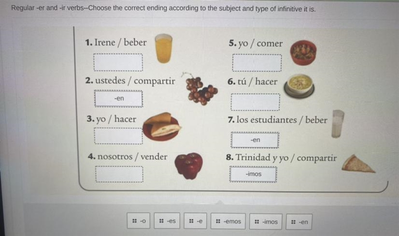 regular -er and -ir verbs choose the correct ending according to the subject and type-example-1