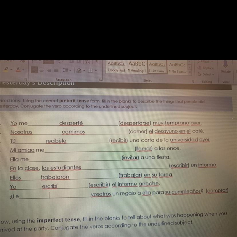 Using the correct preterit tense form, fill in the blanks to describe the things that-example-1