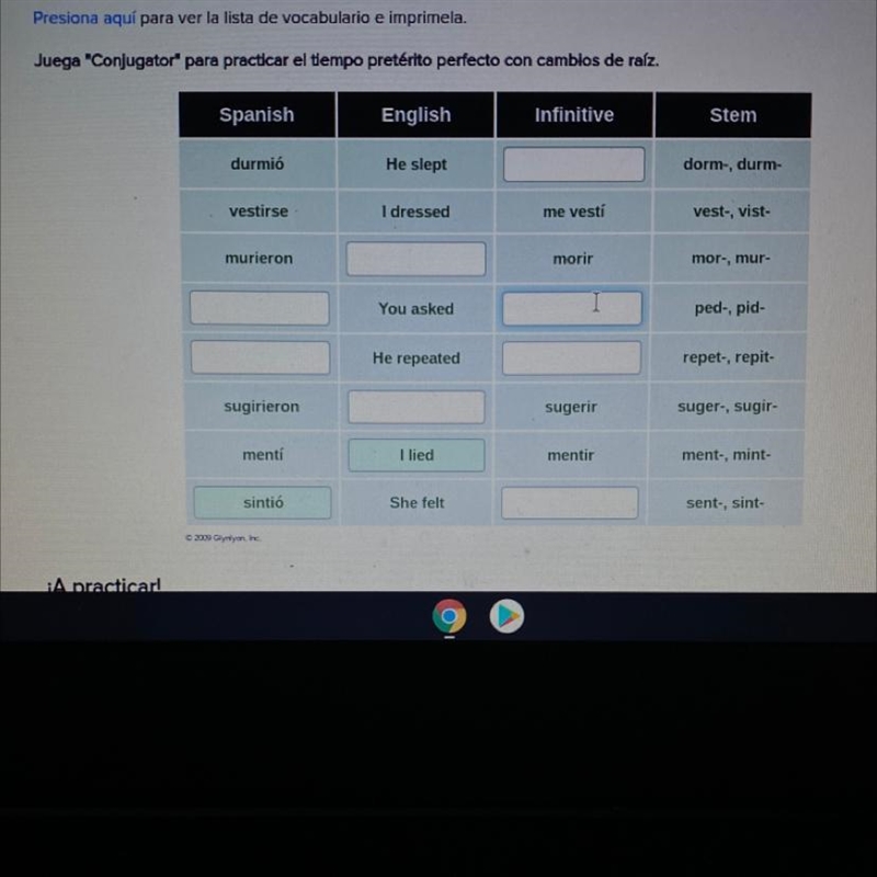 SECTION OF QUESTIONS OF 10 Presiona aquí para ver la lista de vocabulario e imprimela-example-1