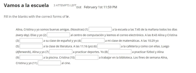 What are the answers to these? (screenshot attached) VHL-Vamos a la escuela-example-1