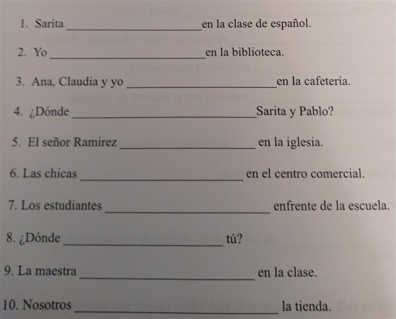 Write the correct form of estar to complete the description of where these people-example-1