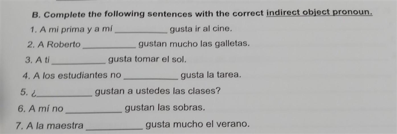 Complete the following sentences with the correct indirect object pronoun. Please-example-1