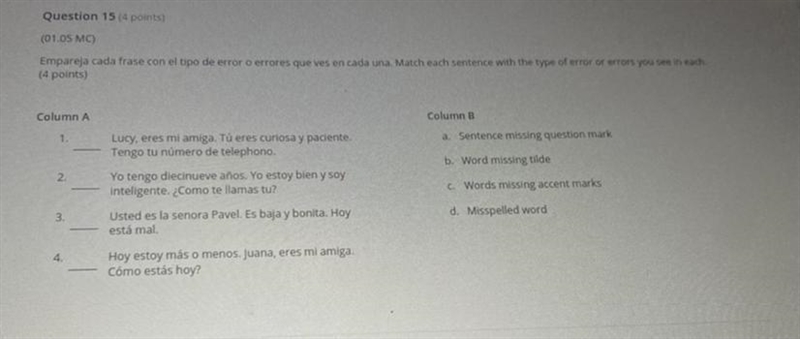 Match each sentence with the type of error or errors you see In each-example-1