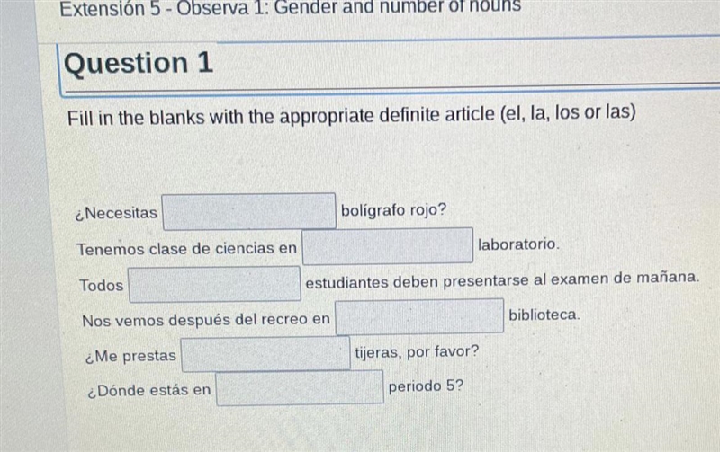 Fill in the blanks with the appropriate definite article (el, la, los or las)-example-1