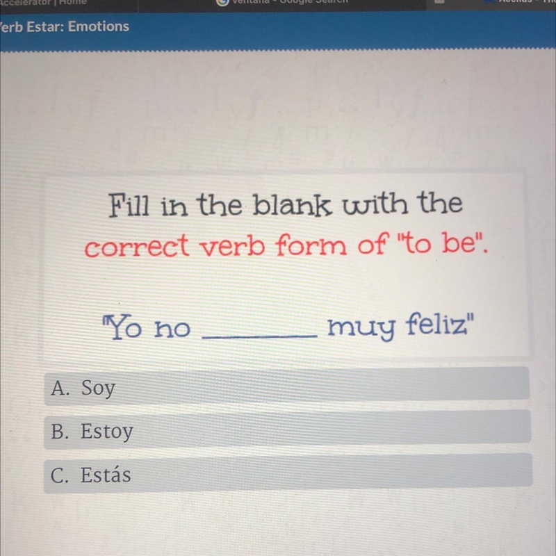 Fill in the blank with the correct verb form of "to be". Yo no ____ muy-example-1