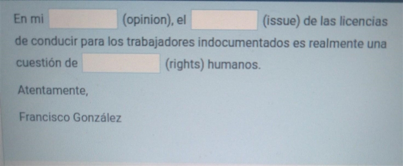 En mi (opinion), el (issue) de las licencias de conducir para los trabajadores indocumentados-example-1